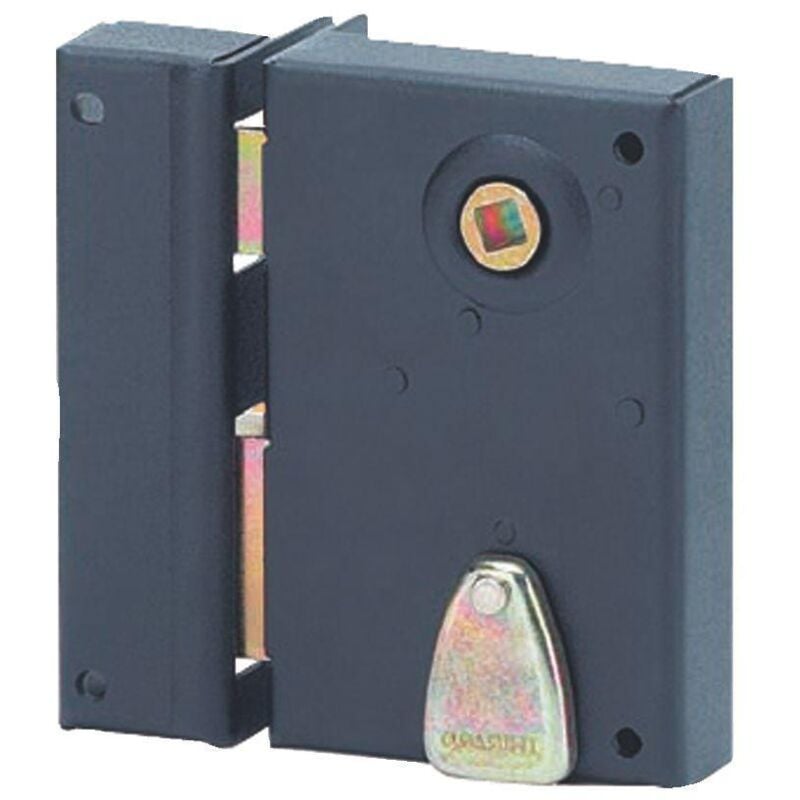 Serrure verticale en applique 4 gorges pour poignée pour entrée, gauche, axe 40mm, carré 7mm, 70x110mm, noir, 2 clés