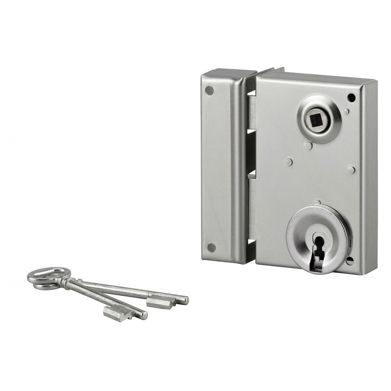 Serrure verticale en applique à clé à fouillot pour portail, gauche, axe 40mm, 70x110mm, zingué, 2 clés - Thirard