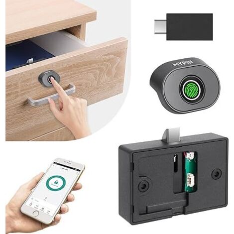 Serrure de Meuble à Empreintes Digitales Bluetooth, Serrure Biométrique Sans Clé pour Tiroir et Armoire, Verrou Électrique à Empreinte Digitale pour Sécurité Enfant