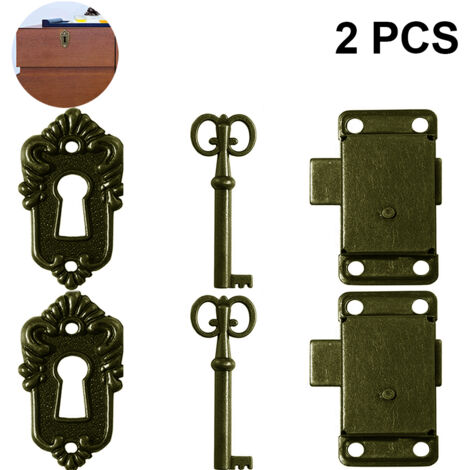 Serrure De Meuble Ancienne - Serrure À Mortaise Avec Clé - Pour Armoires Tiroirs Boîtes À Outils Boîtes À Bijoux - 2 Pièces