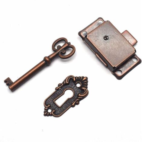 Serrure de meuble décorative en 2 parties, style antique, avec clé, carrée, classique, pour meubles de cuisine, tiroirs (rouge antique)