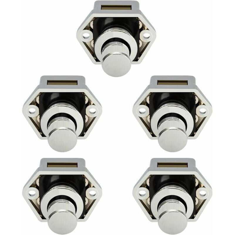 Serrure de meuble 5 pcs Mini Bouton Poussoir Tiroir Armoire Porte Verrouillage Caravane Camping-Car Bateau Chrome Bouton