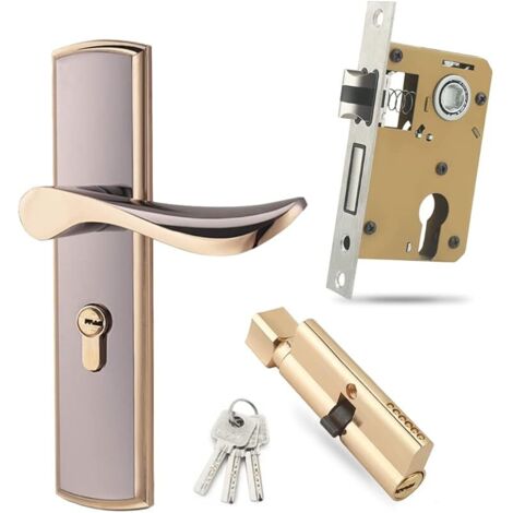Serrure de Poignée de Porte Serrure à Levier en Alliage de Zinc, Ensemble de Poignée de Porte Moderne, Levier de Portes Antivol avec Clés pour Portes en Bois,Noir de Titane