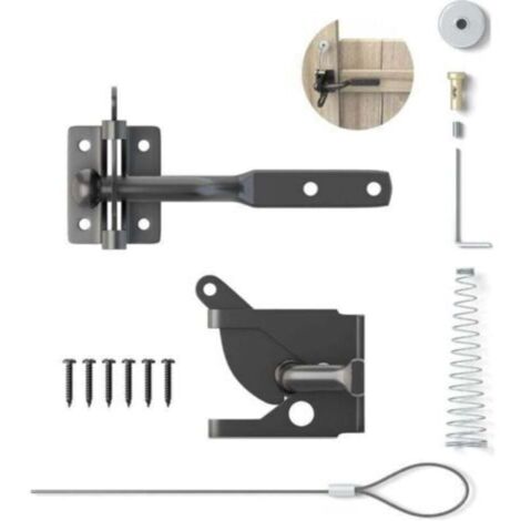 Serrure de portail automatique, loquet à gravité en acier pour clôture de jardin, noir avec 6 vis pour portail de clôture Suffolk