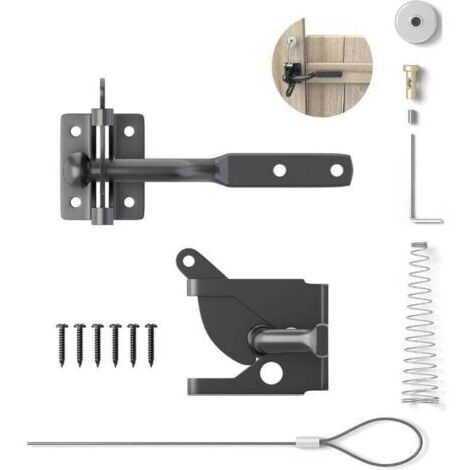 Serrure de portail automatique, loquet à gravité en acier pour clôture de jardin, noir avec 6 vis pour portail de clôture Suffolk