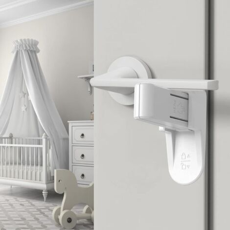 Serrure de Porte à Levier, 3 Pièces Verrou de Levier de Porte, Serrure de Poignée de Porte de Sécurité pour Bébé, Facile à Installer et à Utiliser Adhésif 3M, Sans Outils ni Perçage (Blanc)