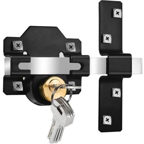Serrure de porte à longue portée en acier inoxydable - Double verrouillage arrière pour portes/portails de cour/jardin - 5 clés (70 mm)
