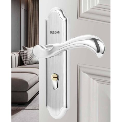 Serrure de Porte avec Poignée en Acier Inoxydable Silencieuse à Double Loquet pour Salle de Bain Chambre Porte Intérieure
