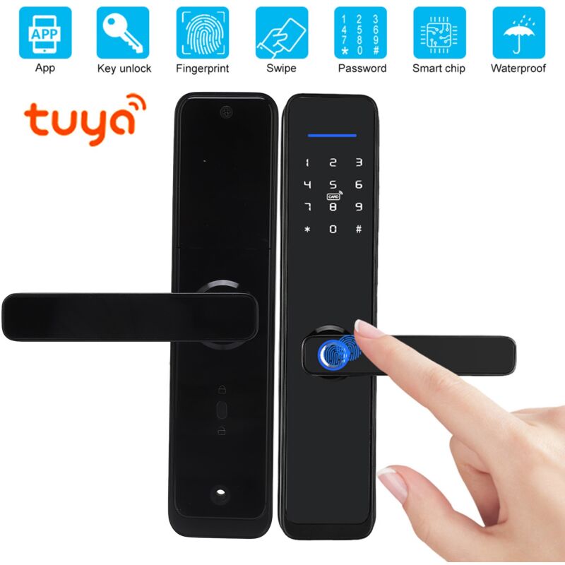 Jeffergarden Serrure de poignée de porte électronique WiFi, mot de passe, carte ic à empreintes digitales, fonctionne à distance avec Tuya