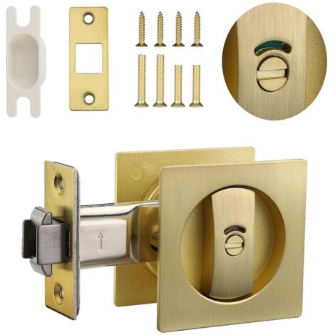 Serrure de porte coulissante dorée spécifique à la salle de bain avec indicateur, poignée sans clé, design universel.