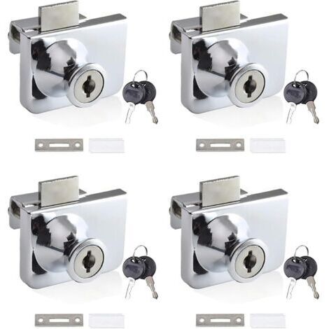 Serrure de porte en verre 4 pièces, serrure de vitrine en verre, sans perçage, serrure de porte d'armoire avec clé, serrure de vitrine pour porte en verre de 5 à 8 mm, serrure de porte en verre à doub