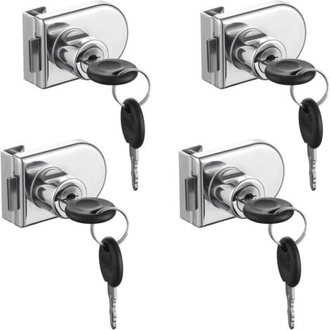 Serrure de Porte en Verre, 4 pièces Serrures à Came, Verrouillage de Sécurité de la Vitrine de l'armoire de Porte en Verre