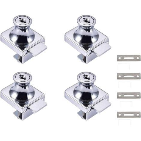 Serrure de porte en verre, 4 pièces Serrures à Came, Verrouillage de sécurité de la vitrine de l'armoire de porte en verre pour porte en verre de 5-8 mm (0,2-0,31 ") sans perçage avec 8 clés