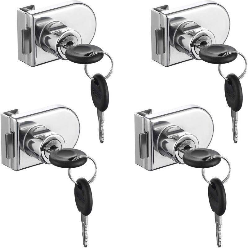Serrure de Porte en Verre, 4 pièces Serrures à Came, Verrouillage de Sécurité de la Vitrine de l'armoire de Porte en Verre pour Porte en Verre de 5-8