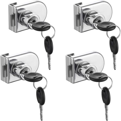 Serrure de Porte en Verre, 4 pièces Serrures à Came, Verrouillage de Sécurité de la Vitrine de l'armoire de Porte en Verre pour Porte en Verre de 5-8 mm Sans Perçage ( avec 8 clés)