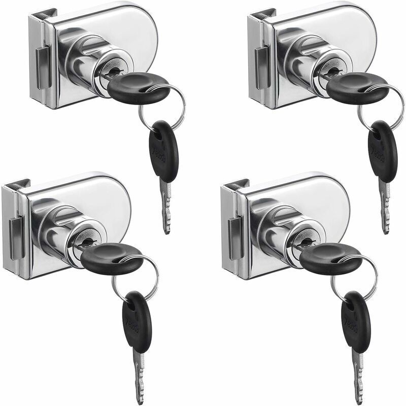 Serrure de porte en verre, chromée, antirouille. Serrure de sécurité de haute précision, facile à installer sans perçage, adaptée à une porte en