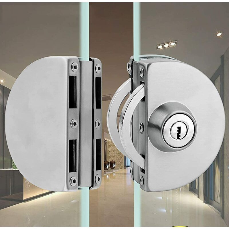 Serrure de Porte en Verre en Acier Inoxydable Avec Clé en Cuivre pour Bureau, Maison, Salle de Bain D'épaisseur de Verre 10-12 mm,