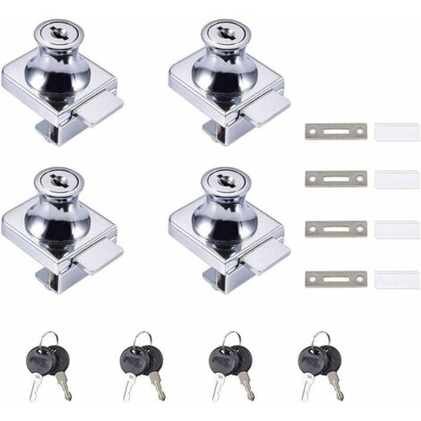 Serrure de porte en verre entièrement transparente, 4 verrous à came, verrou de sécurité pour porte vitrée d'armoire, pour porte en verre de 5 à 8 mm (0,2 à 0,31 pouce), sans perforation-AquaForge
