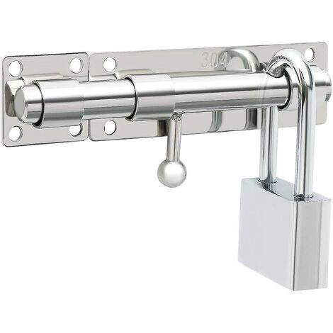 Serrure de Porte Extérieure avec Trou pour Cadenas, Acier Inoxydable Finition Chromée