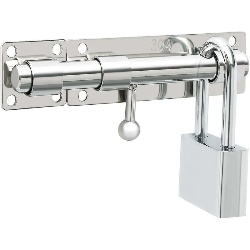 Serrure de Porte Extérieure avec Trou pour Cadenas, Acier Inoxydable Finition Chromée