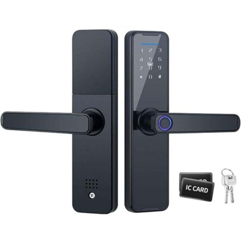 Serrure de porte intelligente à empreinte digitale avec poignée avec 2 clés mécaniques et 2 cartes IC pour hôtels, bureaux et maisons