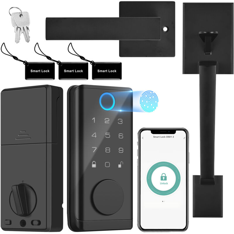 Lifcausal - Serrure de porte intelligente à empreinte digitale pour porte d'entrée, Sans clé,Pêne dormant avec ensemble de poignées, Serrure de porte