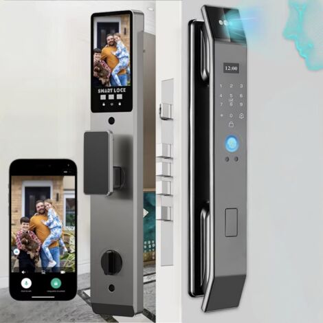 Serrure de porte intelligente WiFi — Serrure numérique automatique avec reconnaissance faciale, caméra et fonction d'appel vidéo et vocal.