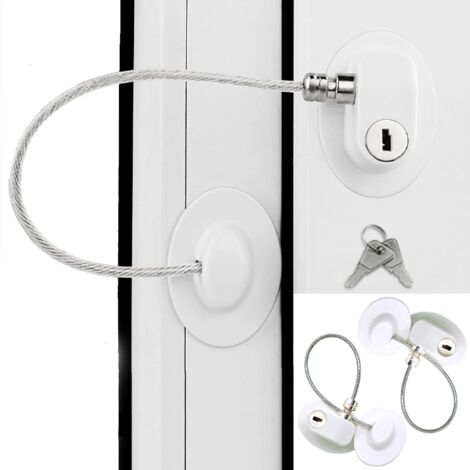 Serrure de réfrigérateur, serrure de porte de réfrigérateur avec clé, sécurité enfant avec adhésif puissant, sans perçage (lot de 2, blanc)