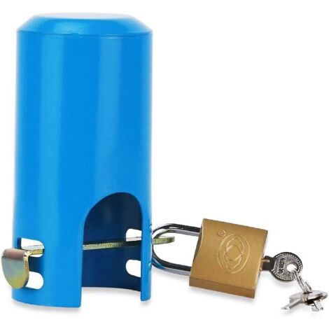 Serrure de robinet de tuyau d'extérieur/jardin/cuisine en métal sécurité enfant antivol couvercle de robinet couvercle de protection de robinet style A (bleu)