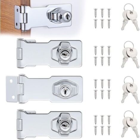 Serrure de sécurité en acier inoxydable 4 pièces – Pêne dormant et loquet de porte de 3 pouces avec clés et vis, adapté aux portes, armoires et placards