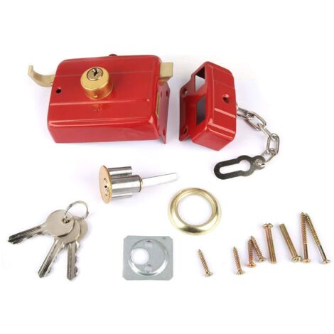 Serrure de sécurité robuste à pêne dormant avec clés pour porte d'entrée rouge