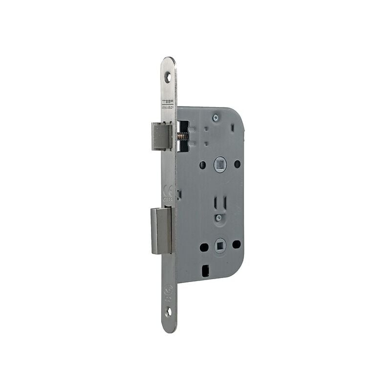 Serrure de sûreté à larder nf qc série 4134 qc axe à 50 mm têtière acier laitonnée bec-de-cane à condamnation Tesa Securité