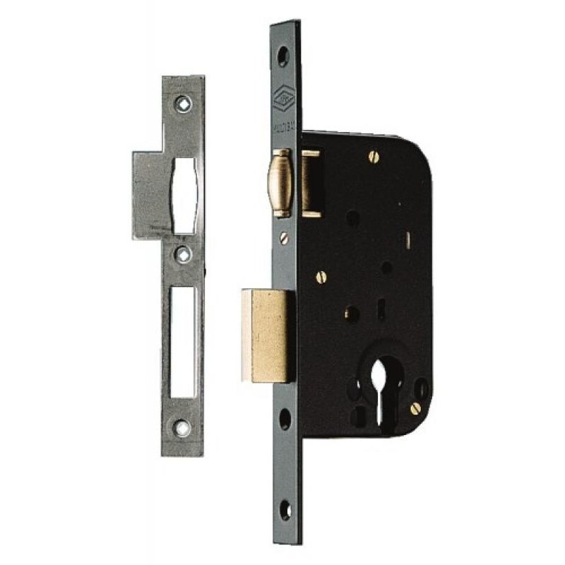 Serrure de sûreté larder type Multibat à rouleau axe à 50 mm têtière inox à bouts ronds JPM