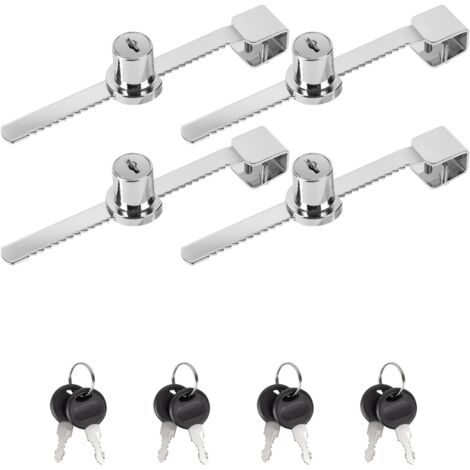 Serrure de vitrine, lot de 4 verrous pour portes coulissantes en verre de 2 à 8 mm d'épaisseur.