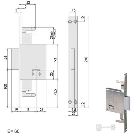Serrure d'insertion en fer 57225-60-0 Cisa