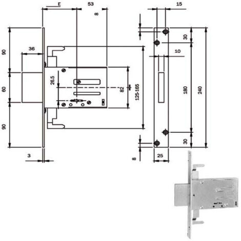 Serrure d'insertion en fer Dm E60 663604N Iseo