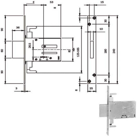 Serrure d'insertion en fer DM E70 Ka 663704N.K Iseo