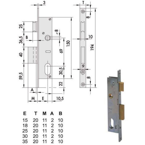 Serrure d'insertion pour montants All 44221-15-0 Cisa