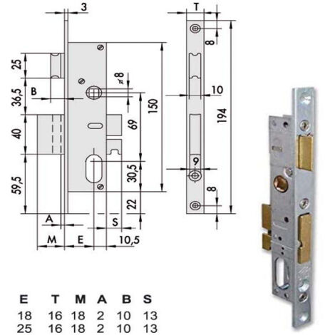 Serrure d'insertion pour montants All 44225-25-0 Cisa