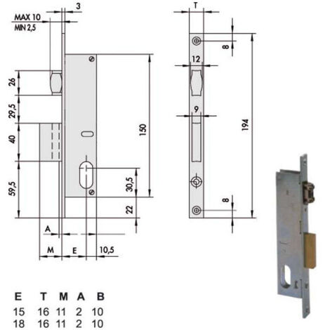 Serrure d'insertion pour montants All 44230-18-0 Cisa
