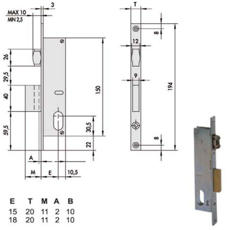 Serrure d'insertion pour montants All 44231-18-0 Cisa