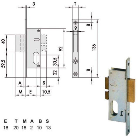 Serrure d'insertion pour montants All 44246-18-0 Cisa
