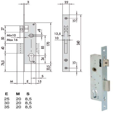 Serrure d'insertion pour montants All 44665-30-0 Cisa