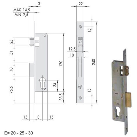 Serrure d'insertion pour montants All 44670-25-0 Cisa