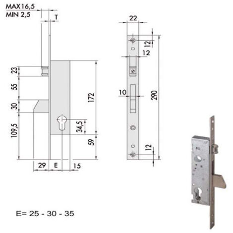 Serrure d'insertion pour montants All 46230-35-0 Cisa