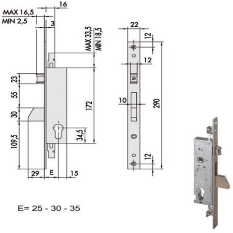 Serrure d'insertion pour montants All 46250-35-0 Cisa