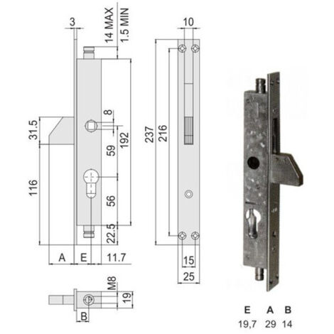 Serrure d'insertion pour montants All 46305-19-0 Cisa