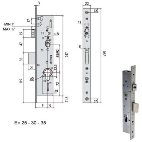 Serrure d'insertion pour montants All 49225-30-0 Cisa