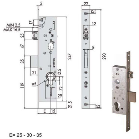 Serrure d'insertion pour montants All 49250-30-0 Cisa