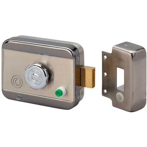 Serrure électrique motorisée en applique pene dormant cylindre rond réversible 12V DOM CE105